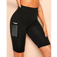 Mesh pocket patched solid skinny legging shorts s