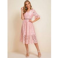 Shein v-neck button front bell sleeve floral lace dress m