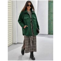 Curved hem flap pocket teddy coat m