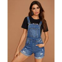 Pocket front ripped detail cuffed denim overall shorts s