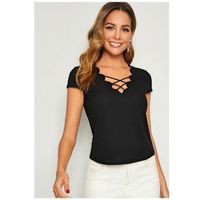 Shein strappy neck scallop trim top l