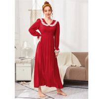 Flounce sleeve shirred waist lace trim nightdress m