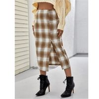 Split thigh tartan skirt l