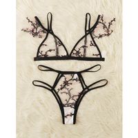 Floral embroidery mesh lingerie set l