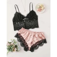 Eyelash lace satin lingerie set 