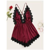 Eyelash lace satin cami romper