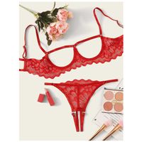 Floral lace crotchless underwire lingerie set