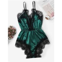 Lace trim satin romper bodysuit