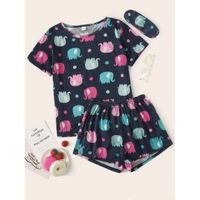 Cartoon elephant print pj set & eye cover l