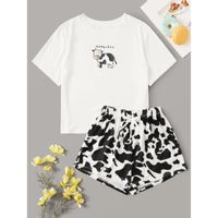 Cow print tee & shorts pj set m