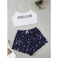 Letter & galaxy print scallop trimed crop cami top & shorts pj set xl