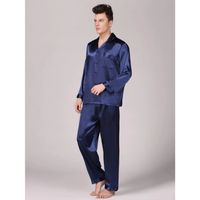 Men lapel collar button front satin pj set