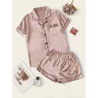 Contrast binding satin pj set