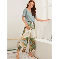 Floral print tie front pj set s