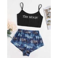 Letter crop cami top & galaxy print shorts set xl