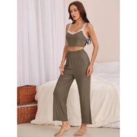 Contrast lace crop cami top & pants pj set l