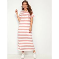 Shein drawstring detail striped hoodie dress m