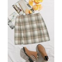 Zip back tartan slit hem skirt s