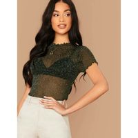 Shein lettuce trim glitter sheer top without bra m