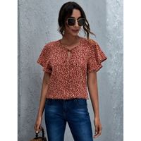 Shein tie neck flutter sleeve ditsy floral top xl