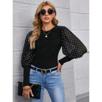 Polka dot gigot sleeve rib-knit top m