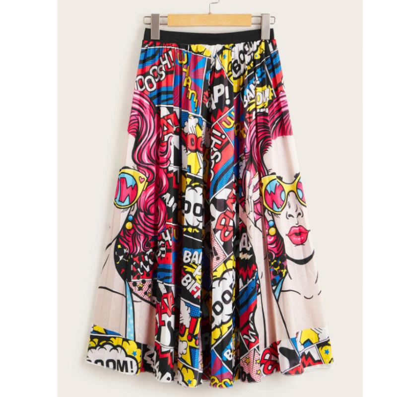 Pop art print full length skirt l