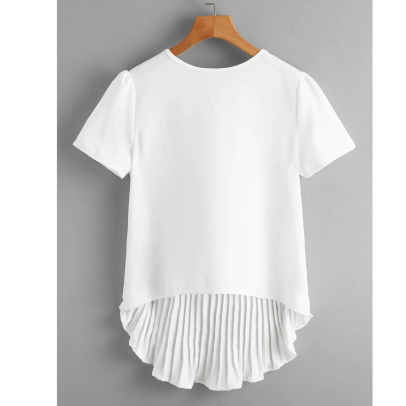 Pleated high low hem solid blouse l