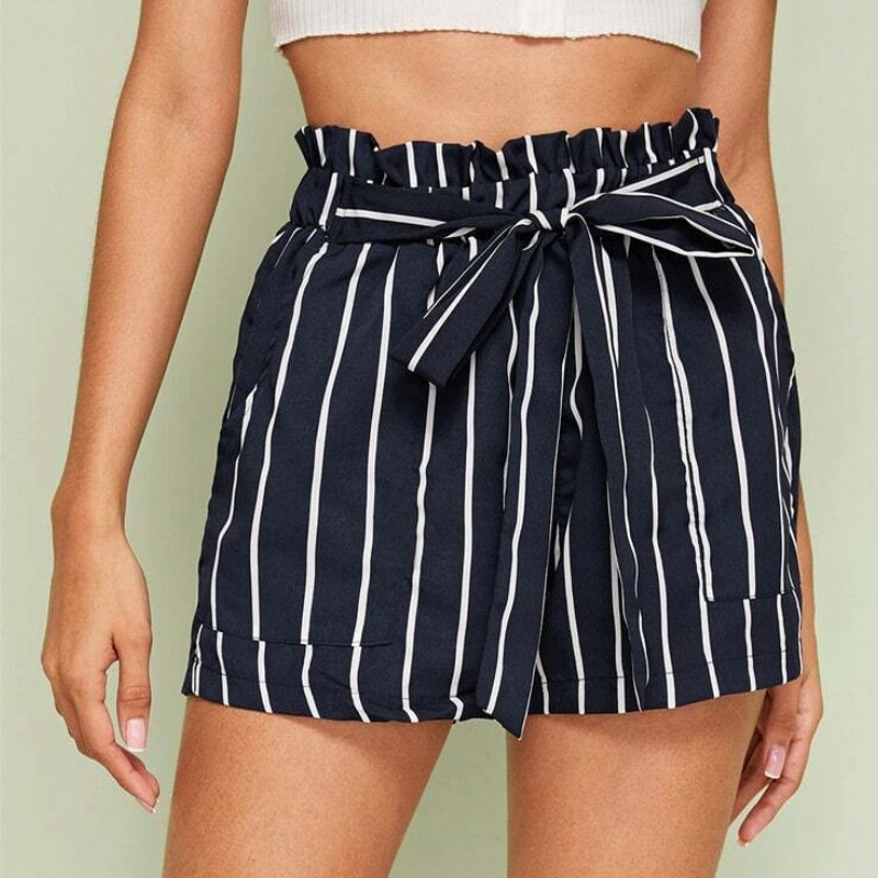 Striped self-tie paperbag shorts l/1xl