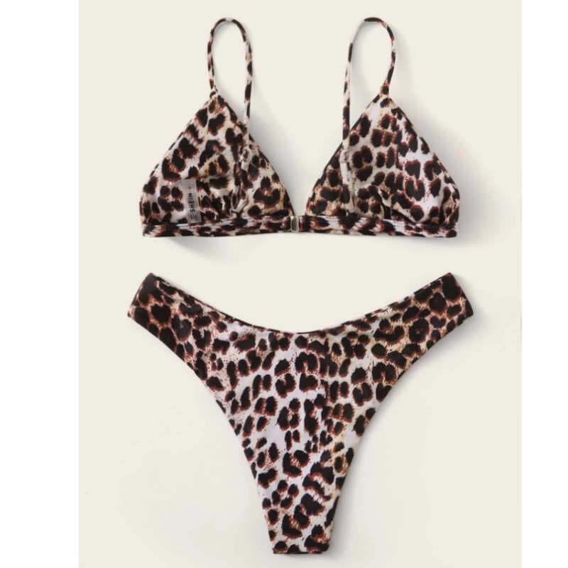 Leopard triangle high leg bikini swimsuit s