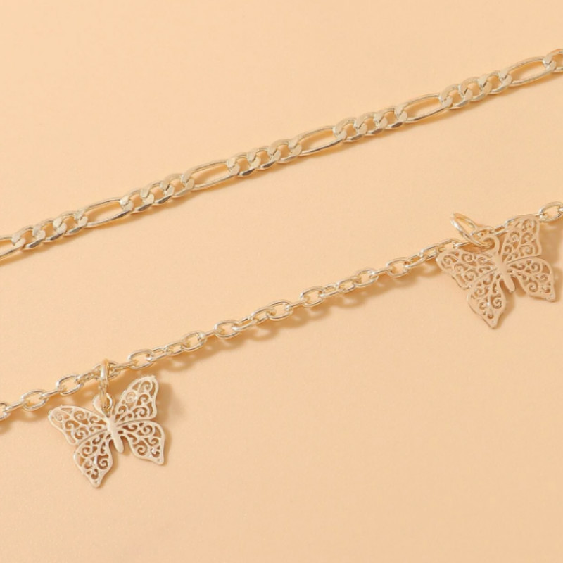 2pcs butterfly charm chain anklet