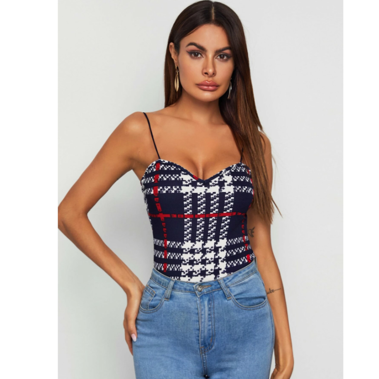 Form fitted plaid cami top s