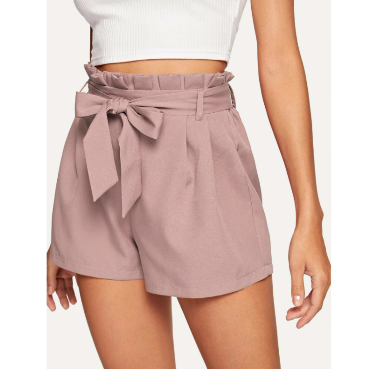 Solid belted paperbag shorts dusty pink xl