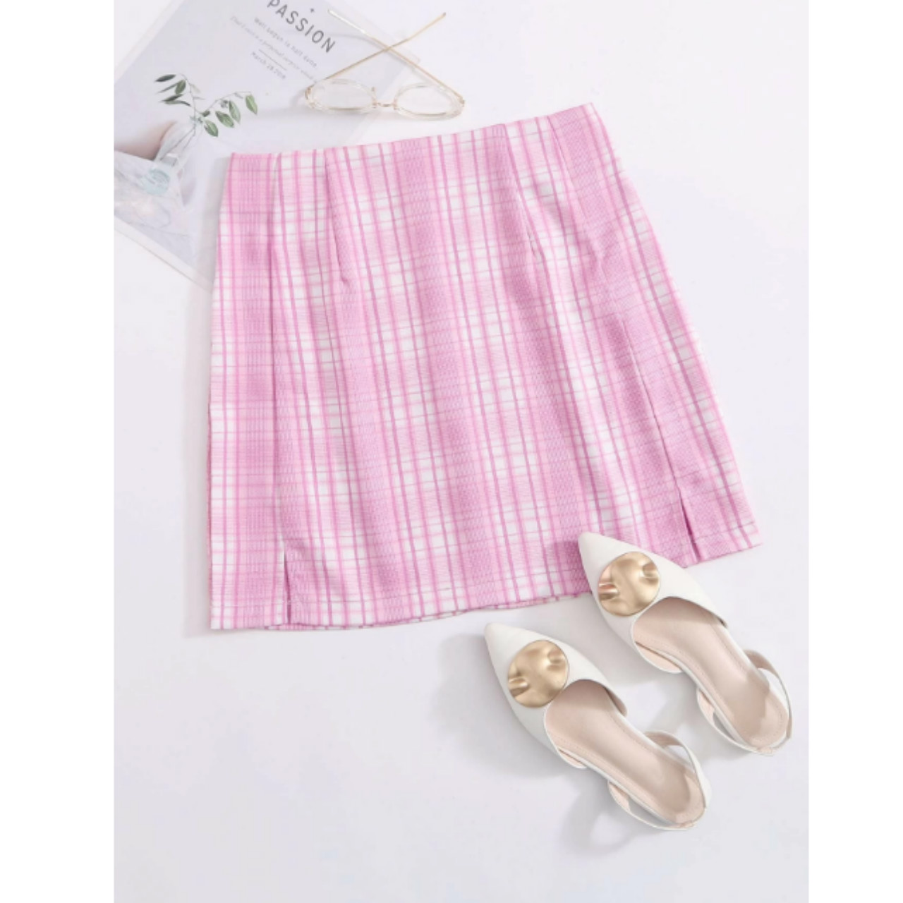 Tartan plaid zipper back mini skirt m