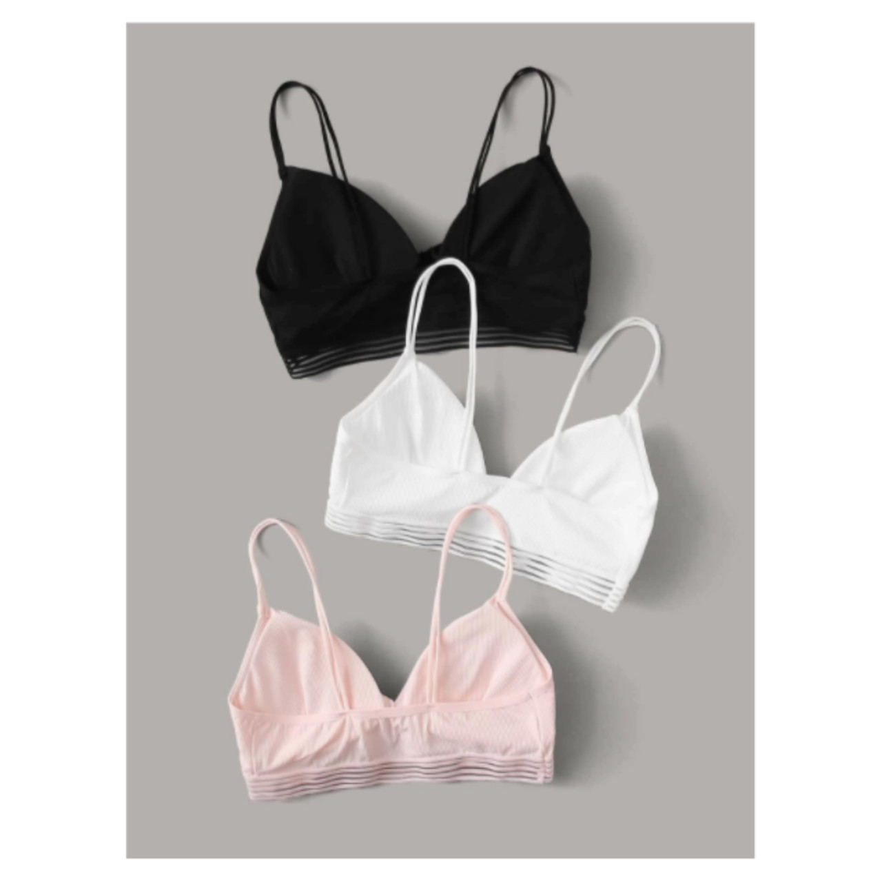 3pack striped mesh ribbed bra set s