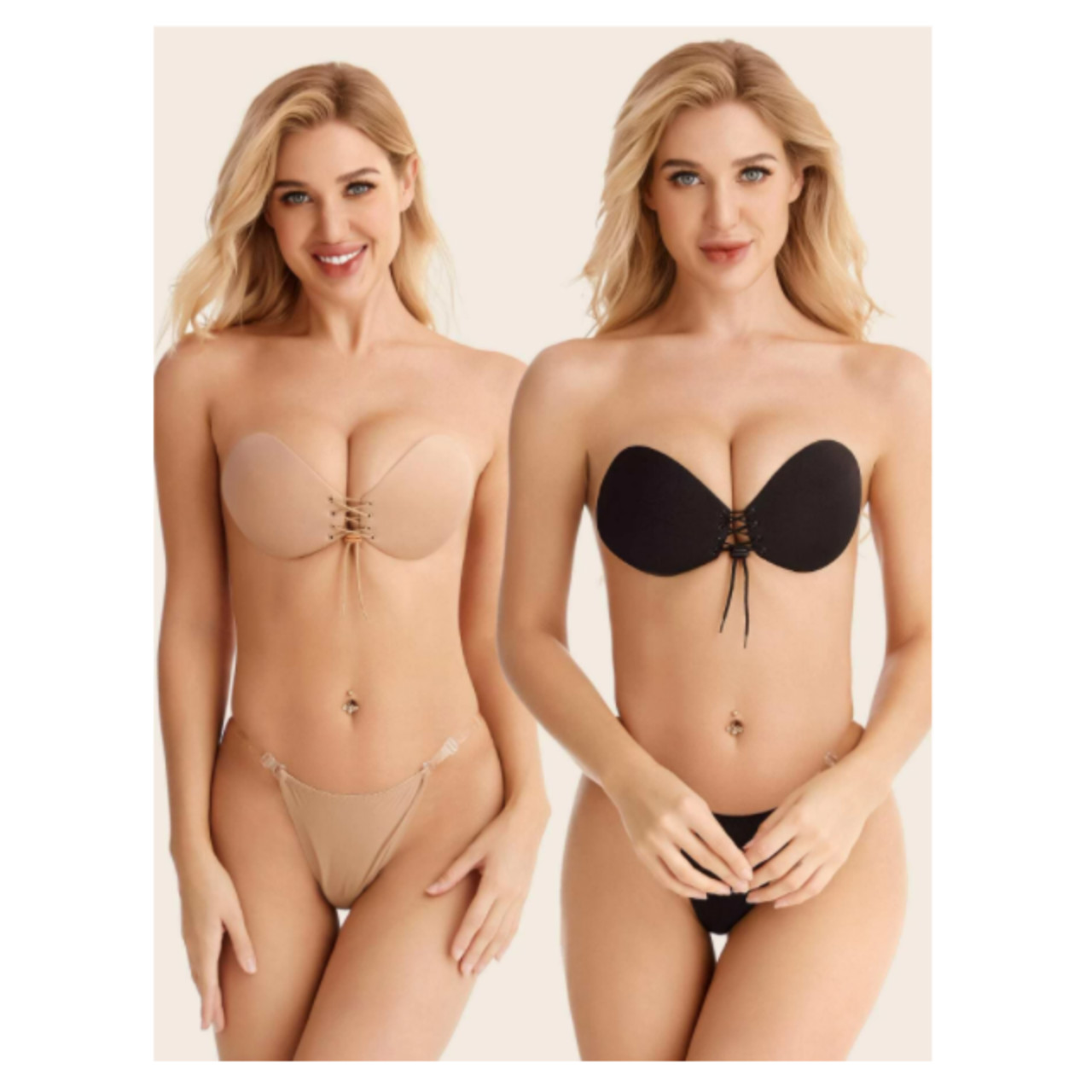 2pack lace-up front self adhesive bra set xl