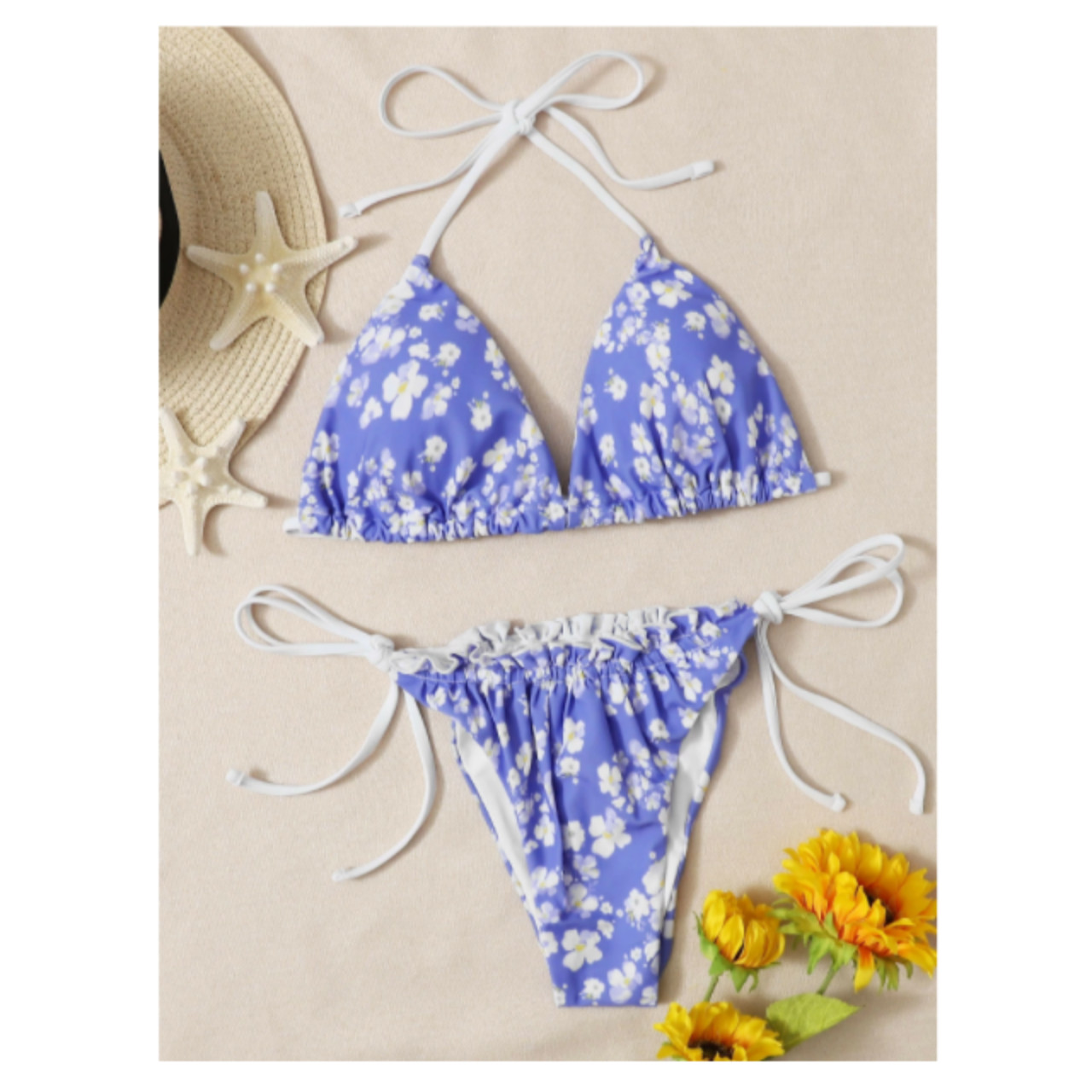 Floral triangle tie side bikini swimsuit m