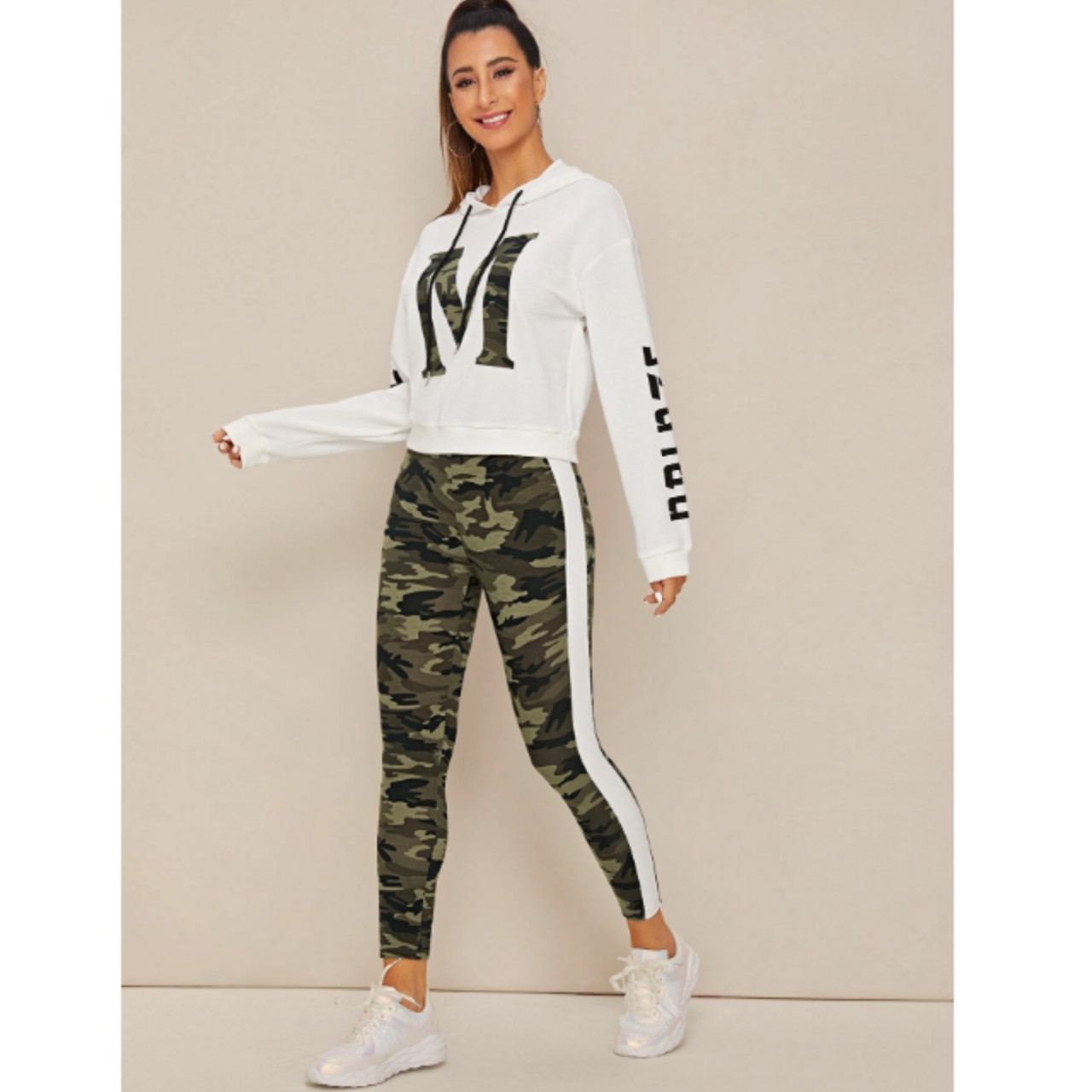 Letter and camo hoodie and leggings set xs