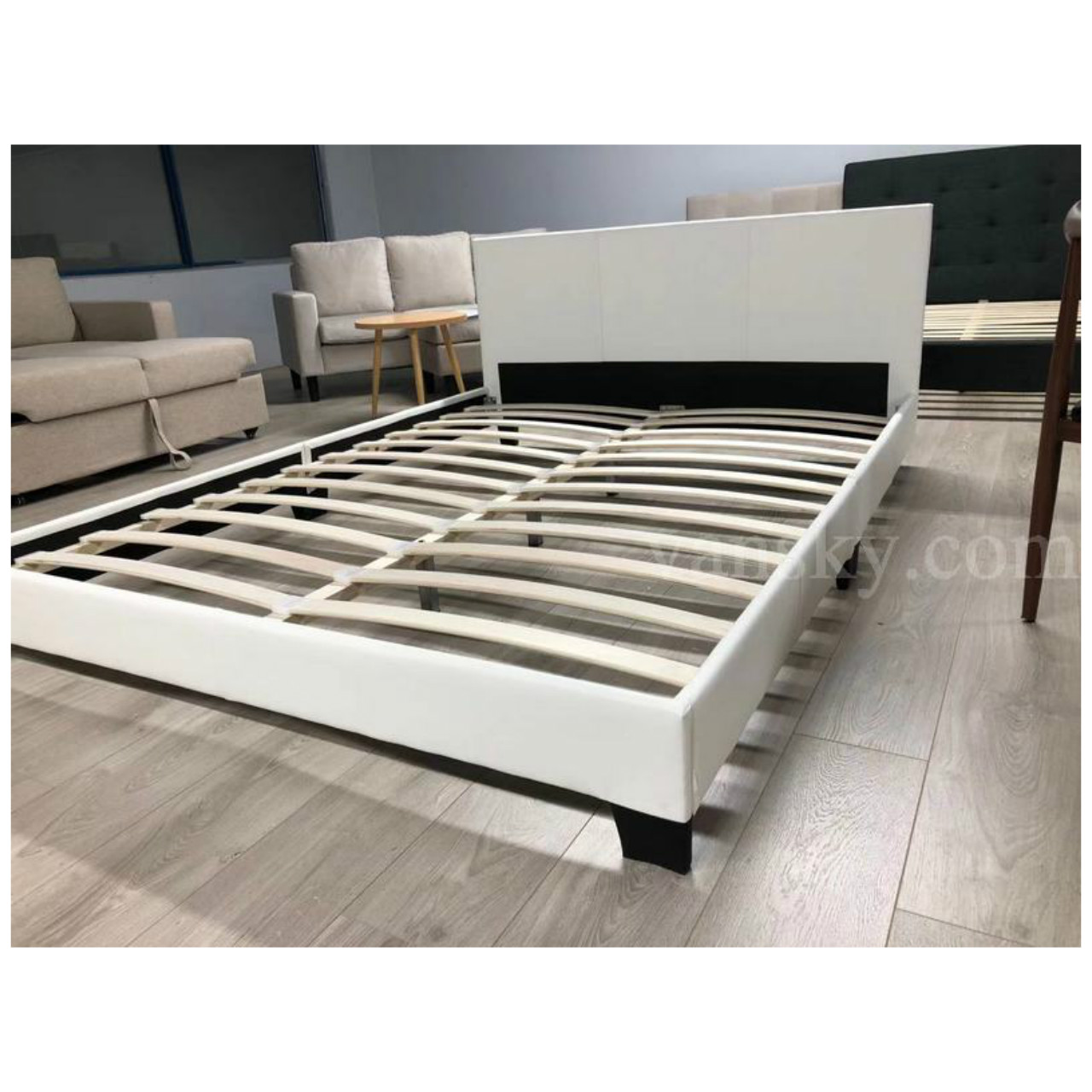  leather bed frame white (queen size)