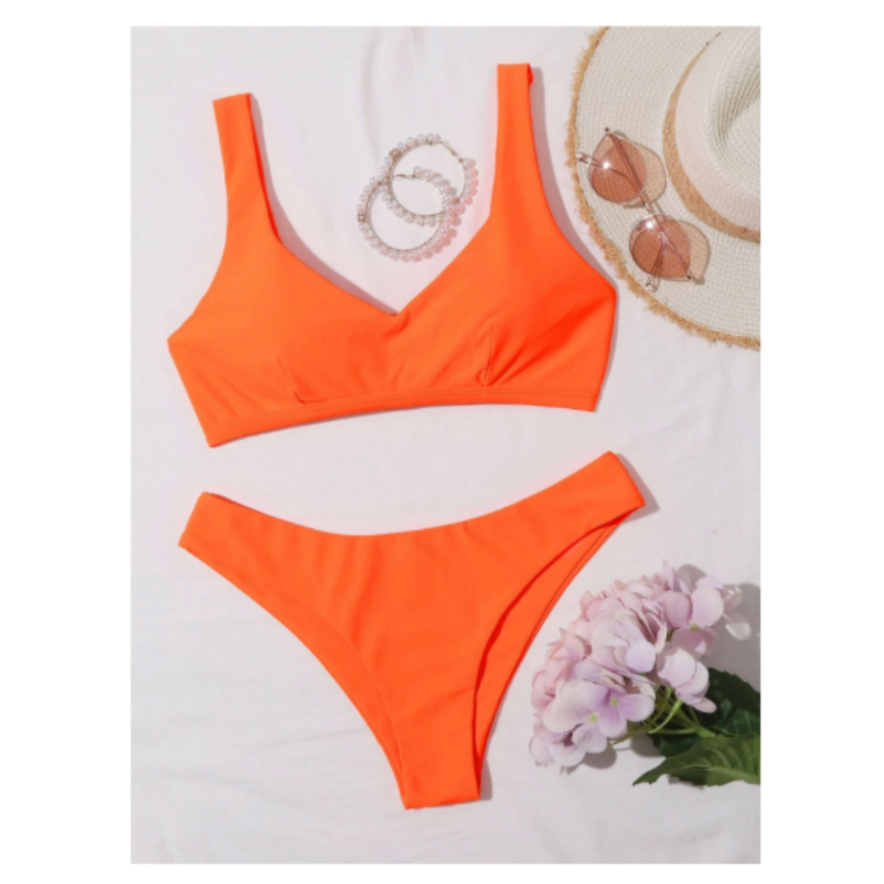 Orange cheeky bikini swimsuit l
