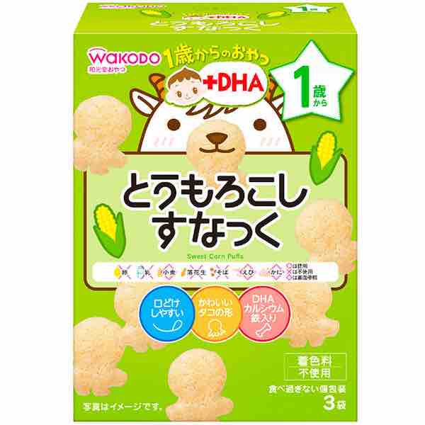 Wakodo snacks for ages 1+ sweet corn puffs (3 bags x 4g)