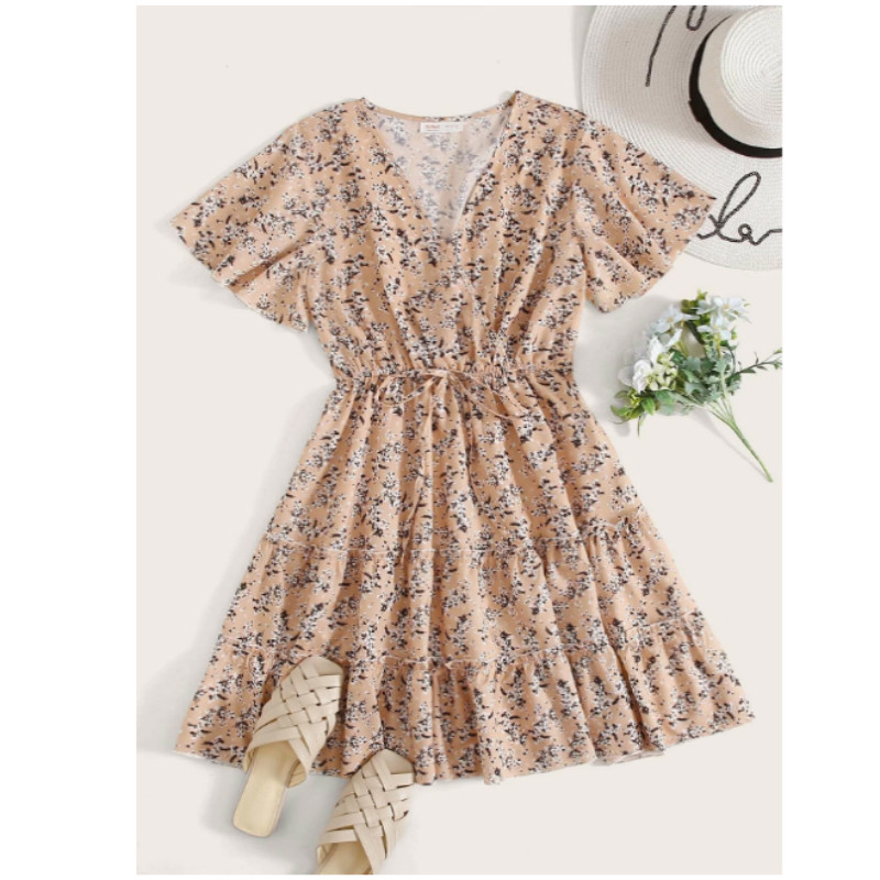 Ditsy floral surplice tiered dress s