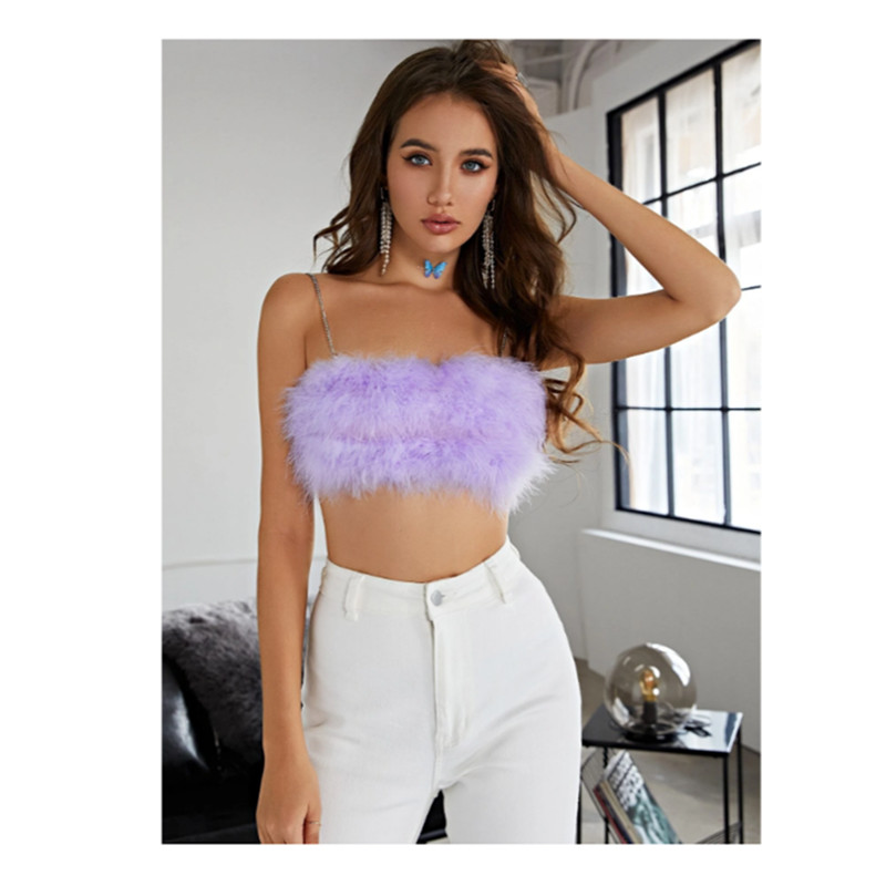 O-ring zip back fuzzy chain cami crop top s