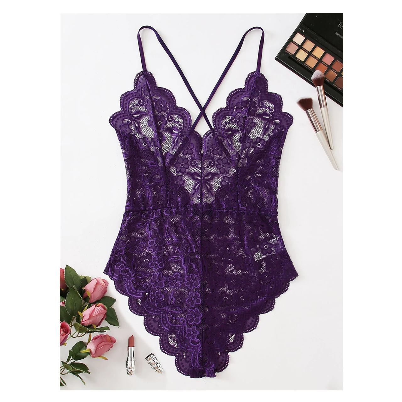  floral scalloped lace teddy bodysuit