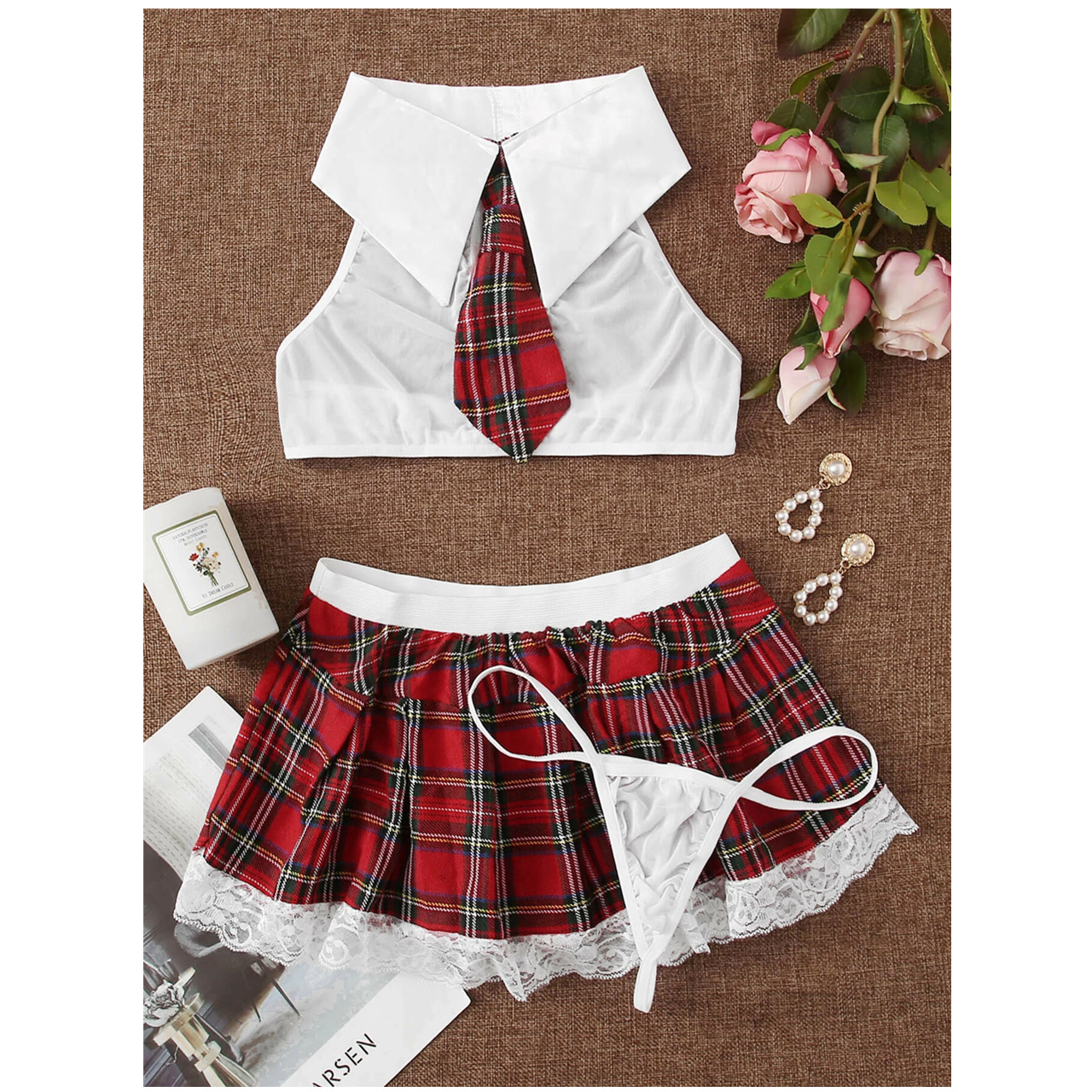 3pack tartan costume set with thong