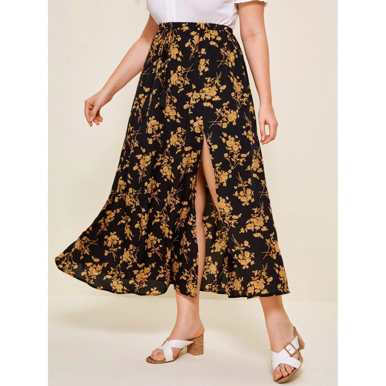 Shein plus floral print high split skirt 2xl