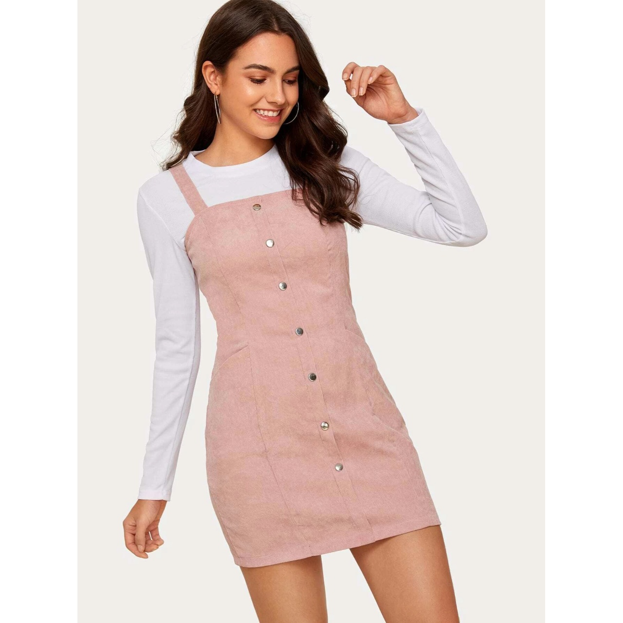 Pink button front corduroy overall dress s
