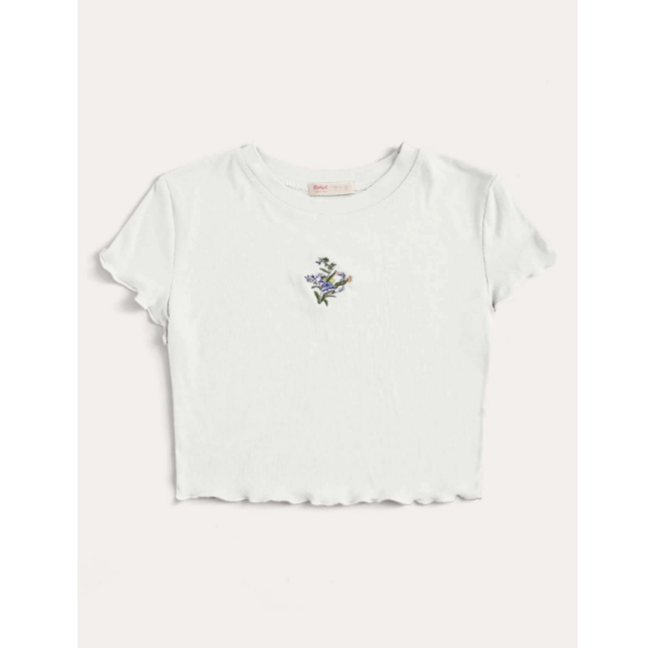 Flower embroidery crop tee s