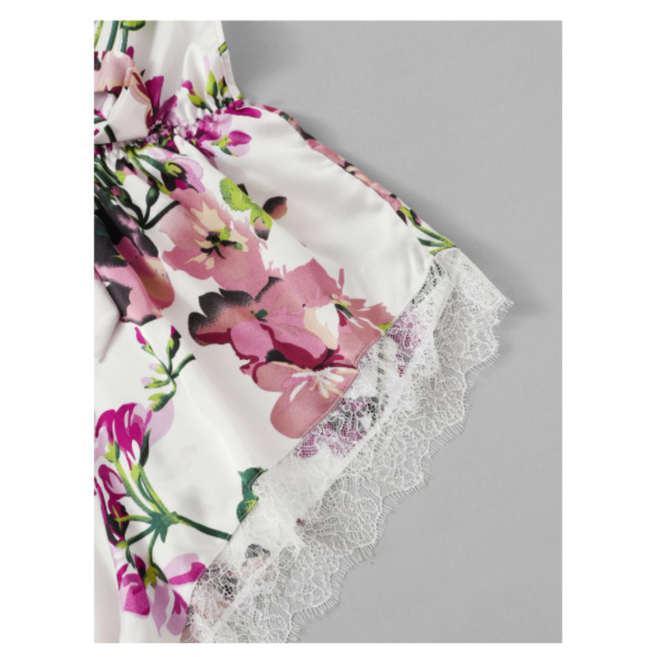 Plus lace trim criss cross backless floral romper bodysuit 1xl