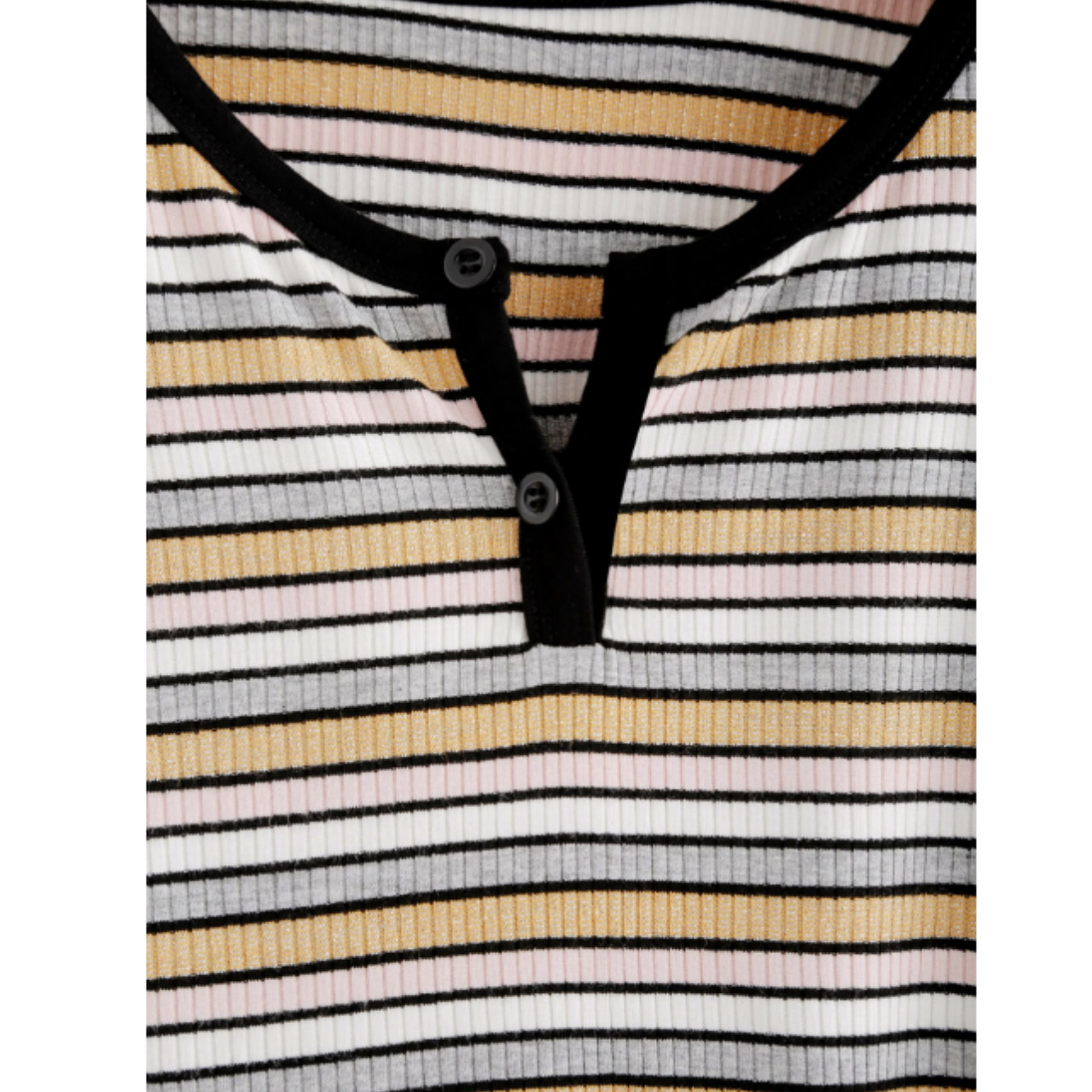 Striped ribbed crop henley tee m