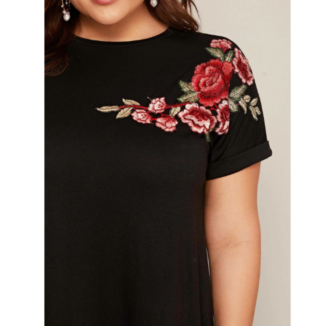 Plus embroidered rose patch tee dress 3xl